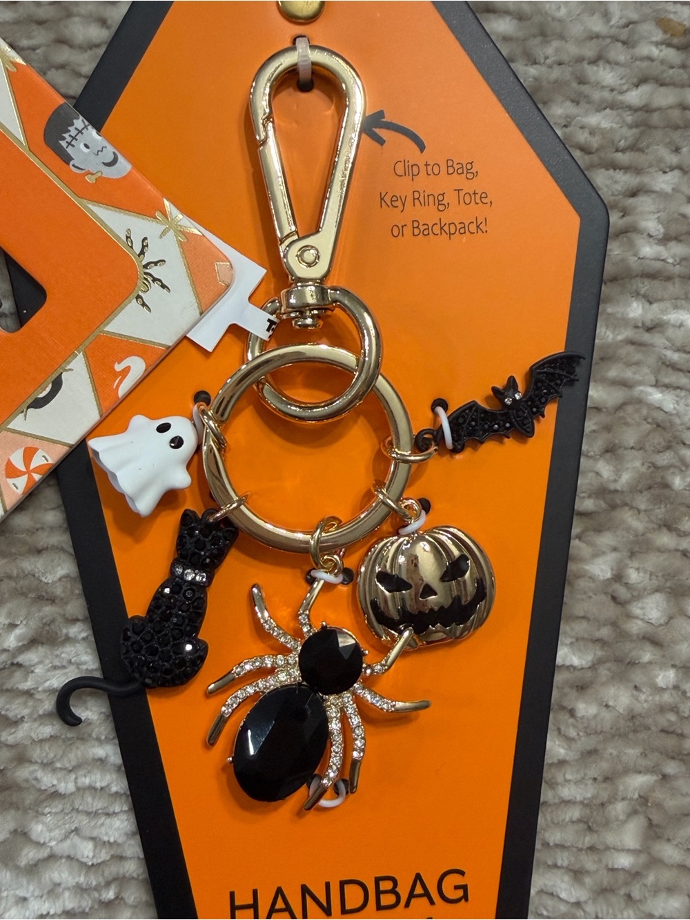 Halloween Rhinestone Keychain Bag Charm - Ghost Cat Sparkle Spider Pumpkin Bat